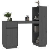 vidaXL Bureau - Grijs - Massief Grenenhout - Met Opbergruimte