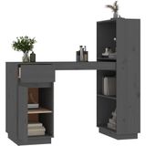 vidaXL Bureau - Grijs - Massief Grenenhout - Met Opbergruimte