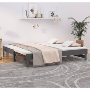 vidaXL - Slaapbank - uitschuifbaar - massief - grenenhout - grijs - 2x(90x190) - cm
