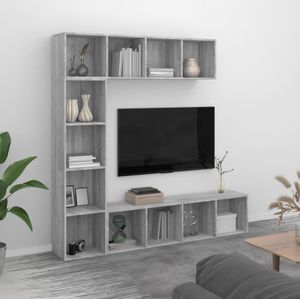 VidaXL-3-delige-boekenkast--/-tv-meubelset-180x30x180-cm-grij - onoma