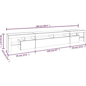 vidaXL Tv-meubel met LED-verlichting 260x36,5x40 cm betongrijs