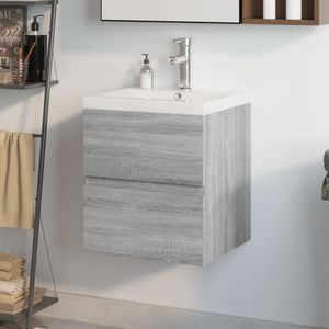 vidaXL - Wastafelkast - met - ingebouwde - wasbak - bewerkt - hout - grijs - sonoma