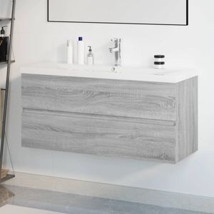 vidaXL - Wastafelkast - Grijs - Bewerkt Hout - Ingebouwde Wasbak