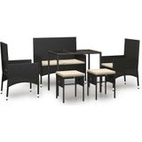 vidaXL 6-delige Loungeset met kussens poly rattan zwart