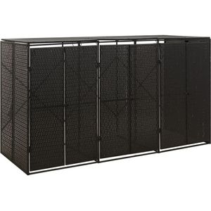 vidaXL Containerberging - Driedubbel - Poly Rattan - Zwart - 207x80x117 cm