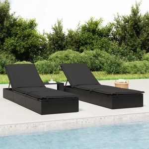 VidaXL Ligbed met Tafel Poly Rattan Zwart