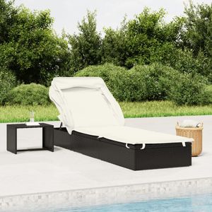 vidaXL - Ligbed - Zwart - PE-Rattan - Inklapbaar Dak
