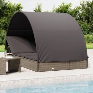 VidaXL Ligbed 2-Persoons met Rond Dak 211x112x140 cm Poly Rattan Grijs