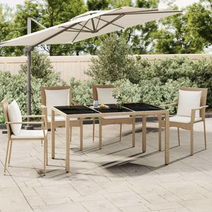 vidaXL Tuintafel met glazen blad poly rattan en gehard glas beige