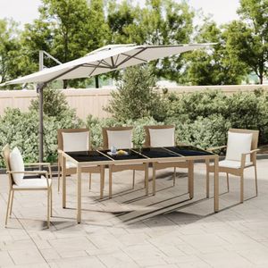 VidaXL Tuintafel met Glazen Blad Poly Rattan en Gehard Glas Beige