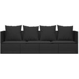 vidaXL Loungebed met kussens poly rattan zwart