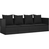 vidaXL Loungebed met kussens poly rattan zwart