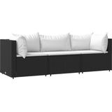 vidaXL 3-tlg. Garten-Lounge-Set mit Kissen Schwarz Poly Rattan