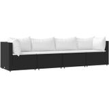 VidaXL 4-Delige Loungeset met Kussens - Poly Rattan Zwart