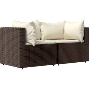 vidaXL Garten-Ecksofas mit Kissen 2 Stk. Braun Poly Rattan