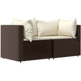 vidaXL 3-delige Loungeset met kussens poly rattan bruin