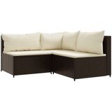 VidaXL 3-Delige Loungeset met Kussens - Poly Rattan Bruin