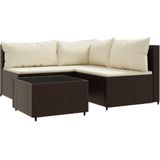 VidaXL 4-Delige Loungeset met Kussens - Poly Rattan Bruin