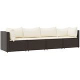 VidaXL 4-Delige Loungeset met Kussens - Poly Rattan Bruin