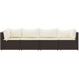 VidaXL 4-Delige Loungeset met Kussens - Poly Rattan Bruin