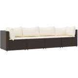 VidaXL 4-Delige Loungeset met Kussens - Poly Rattan Bruin