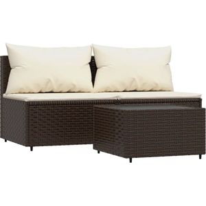 VidaXL Loungeset 3-delig met Kussens - Poly Rattan Bruin