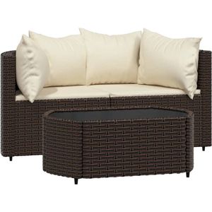 VidaXL Loungeset 3-delig met Kussens - Poly Rattan Bruin