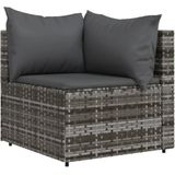 vidaXL 3-delige Loungeset met kussens poly rattan grijs