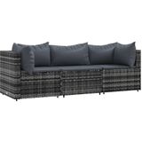 VidaXL Loungeset 3-delig met Kussens - Poly Rattan Grijs