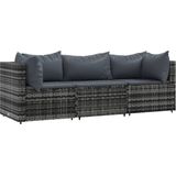 VidaXL Loungeset 3-delig met Kussens - Poly Rattan Grijs