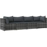 Vidaxl 4-delige Loungeset Met Kussens Poly Rattan Grijs