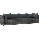 Vidaxl 4-delige Loungeset Met Kussens Poly Rattan Grijs