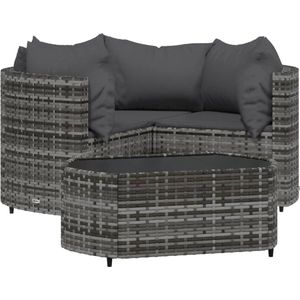 VidaXL 4-Delige Loungeset met Kussens - Poly Rattan Grijs