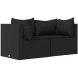 vidaXL 3-delige Loungeset met kussens poly rattan zwart