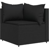 vidaXL 3-delige Loungeset met kussens poly rattan zwart