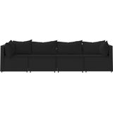 VidaXL 4-Delige Loungeset met Kussens - Poly Rattan Zwart