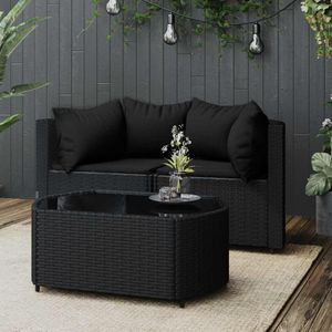 vidaXL 3-tlg. Garten-Lounge-Set mit Kissen Schwarz Poly Rattan