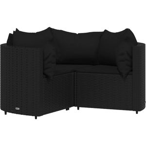 vidaXL - 4-delige - Loungeset - met - kussens - poly - rattan - zwart