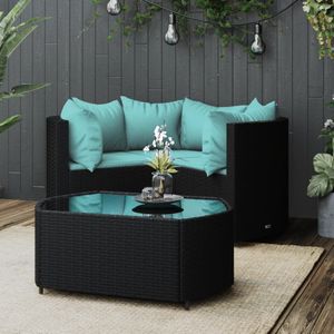 VidaXL 4-Delige Loungeset met Kussens - Poly Rattan Zwart