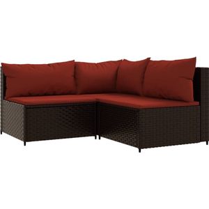 vidaXL - 3-delige - Loungeset - met - kussens - poly - rattan - bruin