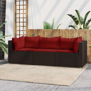 vidaXL 3-delige Loungeset - Bruin - Poly Rattan - Inclusief Kussens