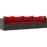 vidaXL 4-delige Loungeset met kussens poly rattan bruin