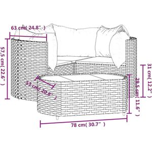 VidaXL 4-Delige Loungeset met Kussens - Poly Rattan Bruin