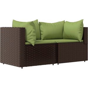 vidaXL Tuinhoekbanken met kussens 2 st poly rattan bruin