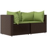 vidaXL 3-delige Loungeset met kussens poly rattan bruin