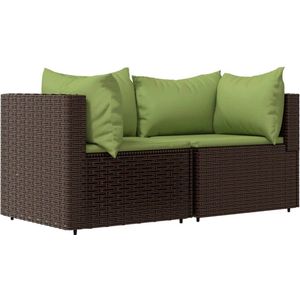 vidaXL 3-delige Loungeset met kussens poly rattan bruin