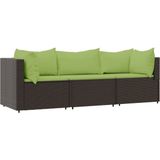 vidaXL 3-delige Loungeset met kussens poly rattan bruin