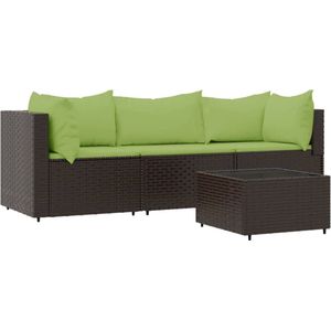 VidaXL 4-Delige Loungeset met Kussens - Poly Rattan Bruin