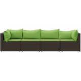 VidaXL 4-Delige Loungeset met Kussens - Poly Rattan Bruin