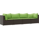 VidaXL 4-Delige Loungeset met Kussens - Poly Rattan Bruin